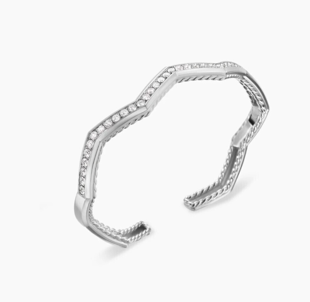 David Yurman Silver 5mm Single-row Diamond Cuff Bracelet